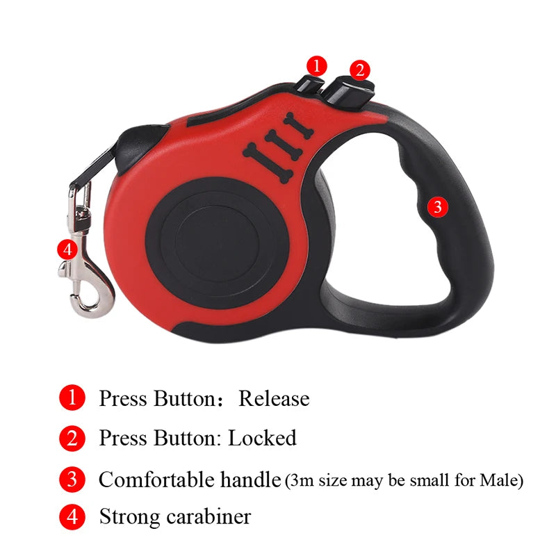 5m/3m Ultimate Retractable Dog Leash | Ergonomic Grip & No-Tangle Nylon Ribbon